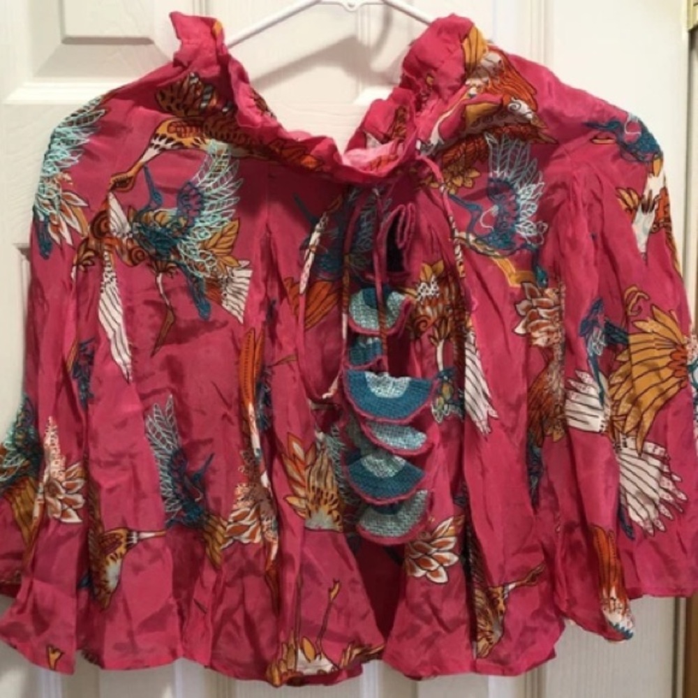 TAJ by Sabrina Crippa Mini Skirt Handmade Tassels & Embroidery Birds Size S $400